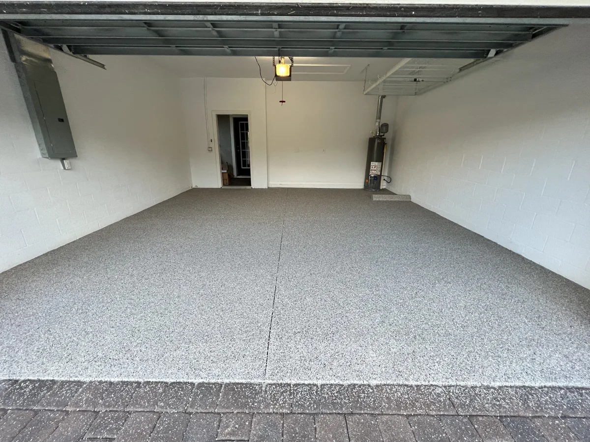 Garage floor finished with a new full-flake coating in Englewood